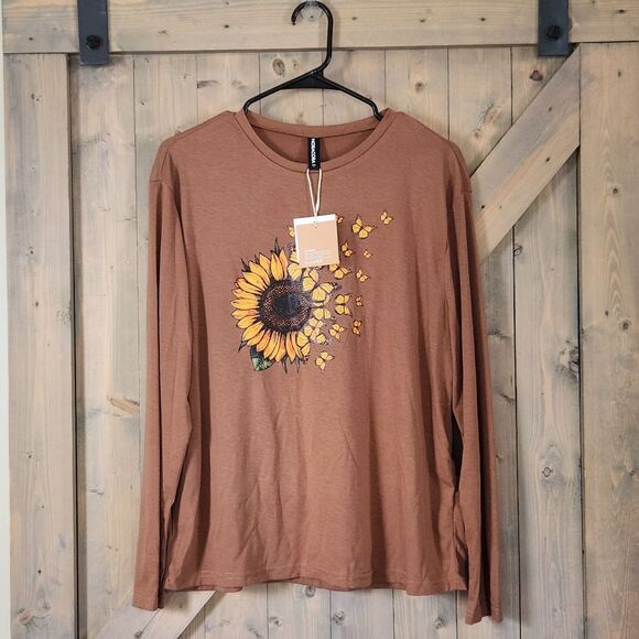 New Noracora Womens Long Sleeve Butterfly Shirt Size Large * SUNFLOWER * MONARCH - Picture 1 of 6